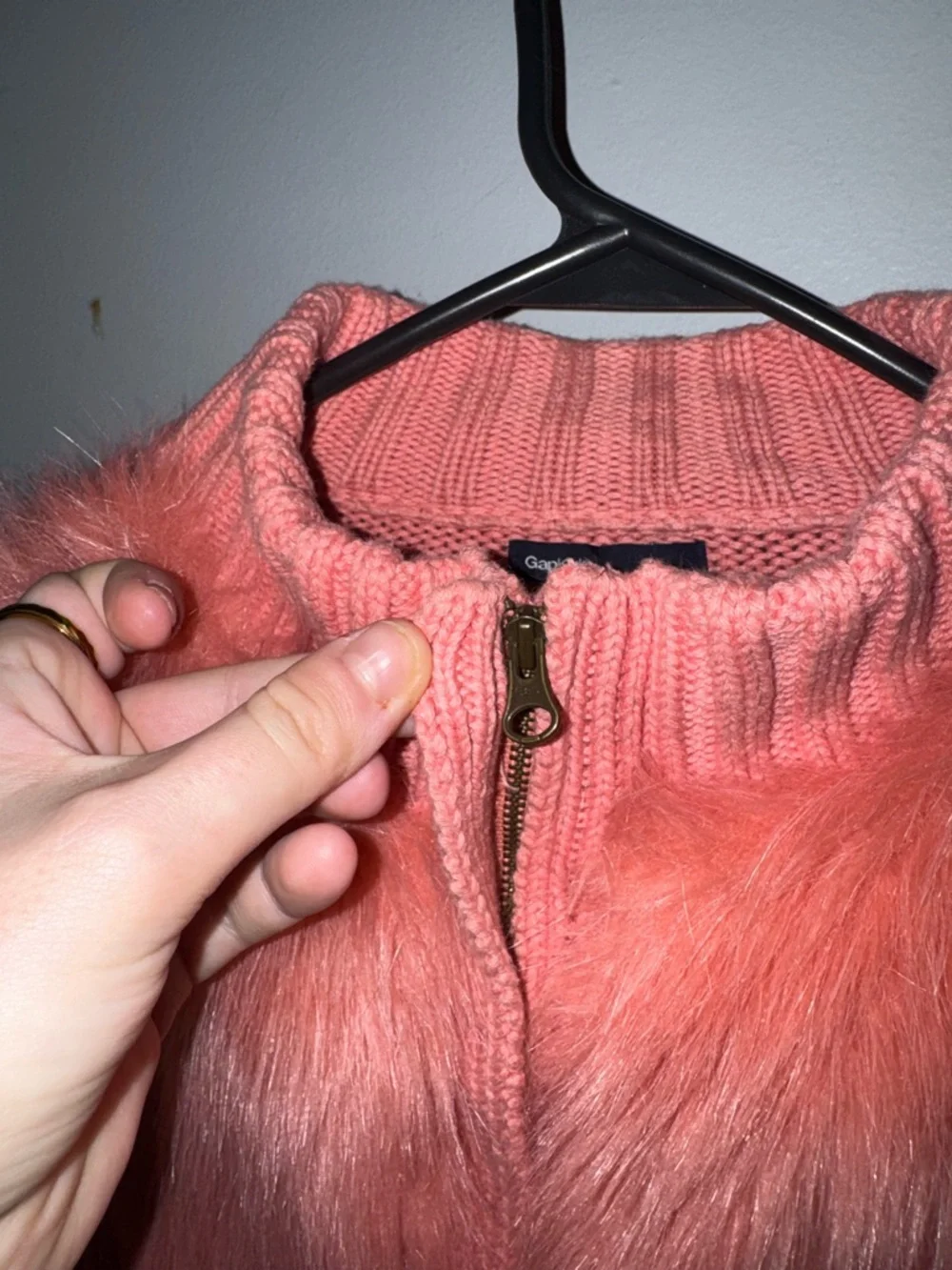 GAP Kids Coral Knit Zip Sweater with Faux Fur, size L (10)